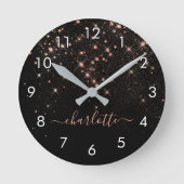 Rose Gold Glitzer Funkelnd Elegantes Glamour Scrip Runde Wanduhr (Vorderseite)