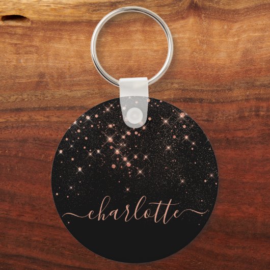 Rose Gold Glitzer Funkelnd Elegantes Glamour Scrip Schlüsselanhänger (Vorderseite)