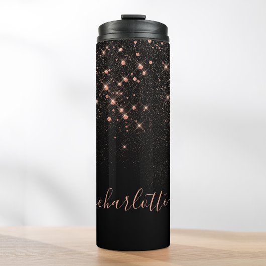 Rose Gold Glitzer Funkelnd Elegantes Glamour Scrip Thermosbecher