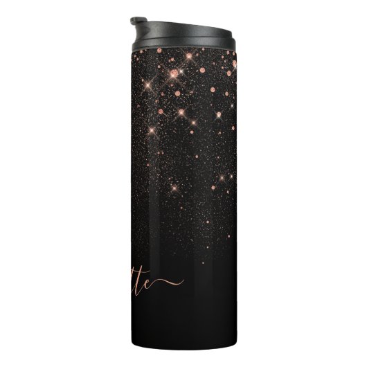 Rose Gold Glitzer Funkelnd Elegantes Glamour Scrip Thermosbecher (Nach rechts gedreht)