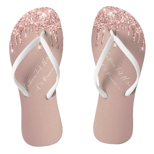 Rose Gold Glitzer Funkelnd Flip Flops Benutzerdefi Badesandalen (Fußbett)