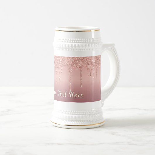 Rose Gold Glitzer Funkelnd Text Bierstein Bierglas (VorderseiteRechts)