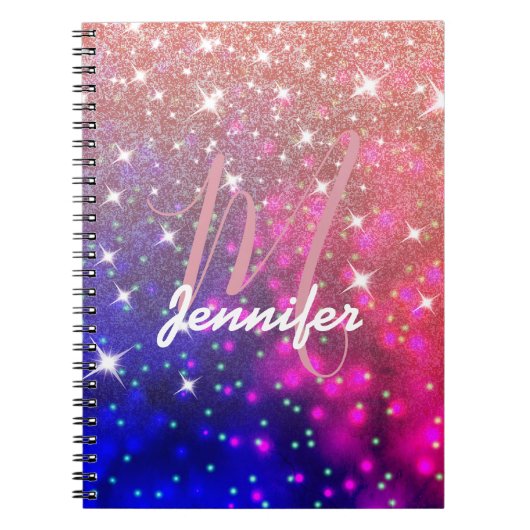 Rose Gold Glitzer Galaxy Space Monogram Custom Notizblock (Vorderseite)