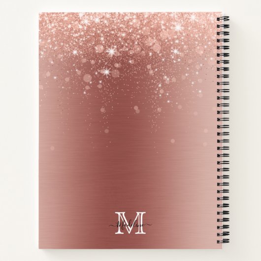 Rose Gold Glitzer gebürstetes Metallrosa Monogramm Notizblock (Rückseite)