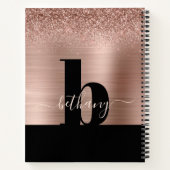 Rose Gold Glitzer gebürstetes Schwarz-Monogramm Notizblock (Rückseite)