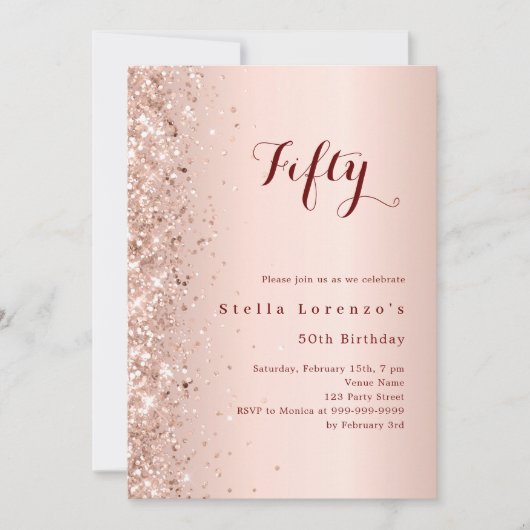 Rose Gold Glitzer Geburtstag Einladung (Vorderseite)
