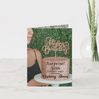 Rose Gold Glitzer Geburtstagskuchen 50. Geburtstag Einladung