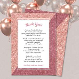 Rose gold Glitzer Gedicht Babydusche Danke, dass S Dankeskarte