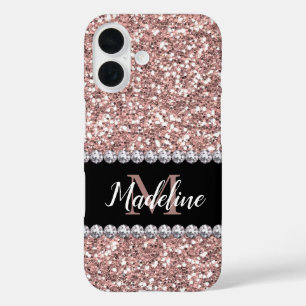 Rose Gold Glitzer & Gemische mit Name und Monogram iPhone 16 Hülle