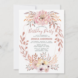 Rose Gold Glitzer Geometric Bouquet Geburtstagspar Einladung