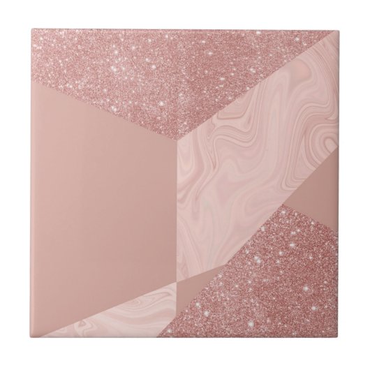 Rose Gold Glitzer geometrisch Fliese (Vorderseite)