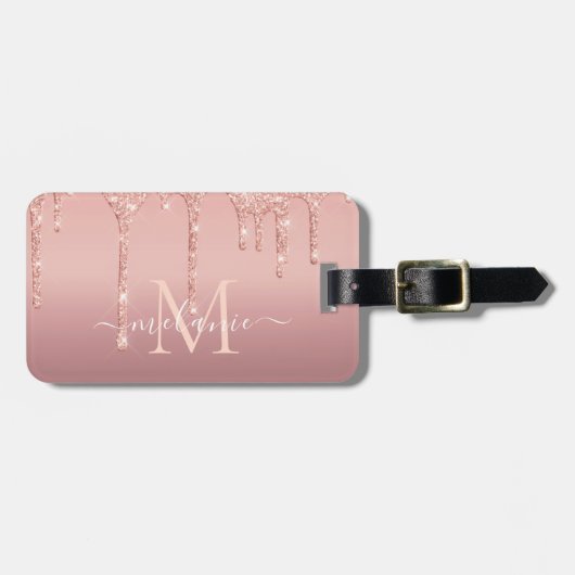 Rose Gold Glitzer Gepäckanhänger Individuelle Name (Vorderseite horizontal)