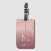 Rose Gold Glitzer Gepäckanhänger Individuelle Name (Vorderseite Vertikal)