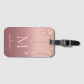 Rose Gold Glitzer Gepäckanhänger Individuelle Name (Vorderseite (Horizontal))