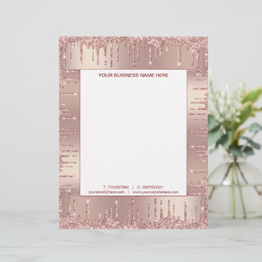 Rose Gold Glitzer Geschäftsbriefvorlage Briefbogen (Stehend Vorderseite)