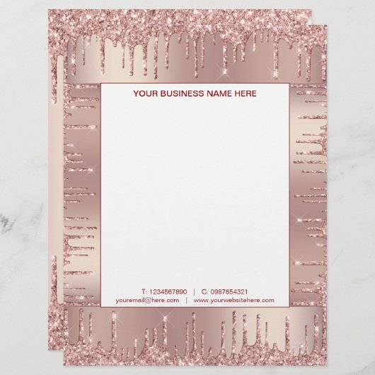 Rose Gold Glitzer Geschäftsbriefvorlage Briefbogen (Vorne/Hinten)