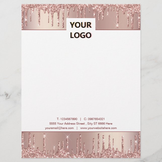 Rose Gold Glitzer Geschäftsbriefvorlage Briefbogen (Vorderseite)