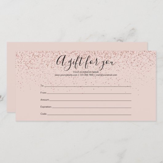 Rose Gold Glitzer Geschenkgutschein (Vorne/Hinten)