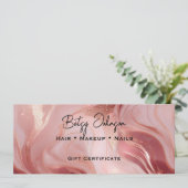 Rose Gold Glitzer Geschenkgutschein Einladung (Stehend Vorderseite)