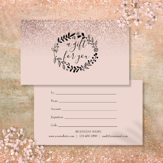 Rose Gold Glitzer Geschenkgutschein Mitteilungskarte