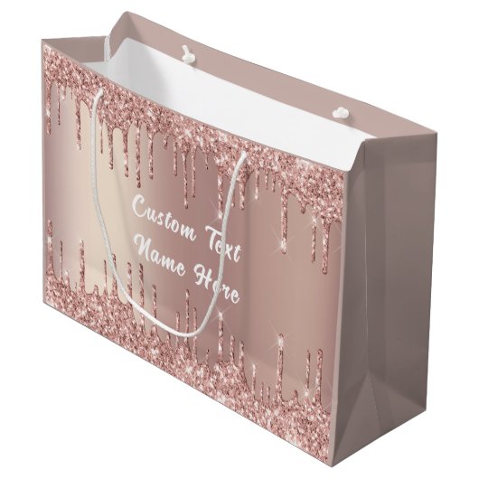 Rose Gold Glitzer Geschenktasche mit benutzerdefin Große Geschenktüte (Vorderseite Schrägansicht)