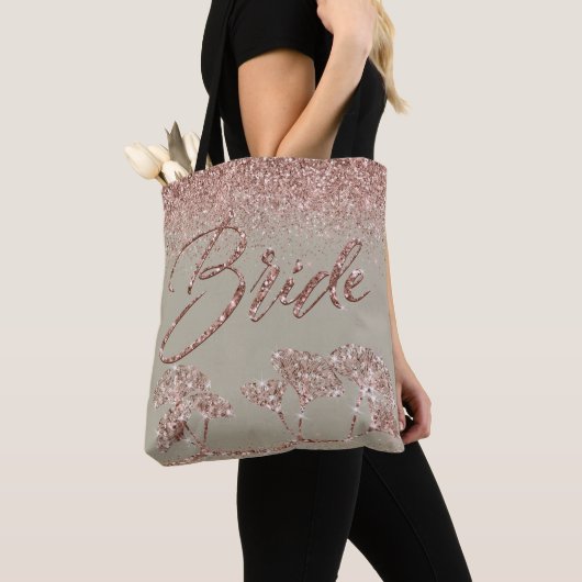 Rose Gold Glitzer Gingko auf Gray Mist Bridge Tasche (Von Nahem)