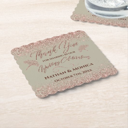 Rose Gold Glitzer Gingko Blätter auf Gray Mist Untersetzer (angewinkelt)