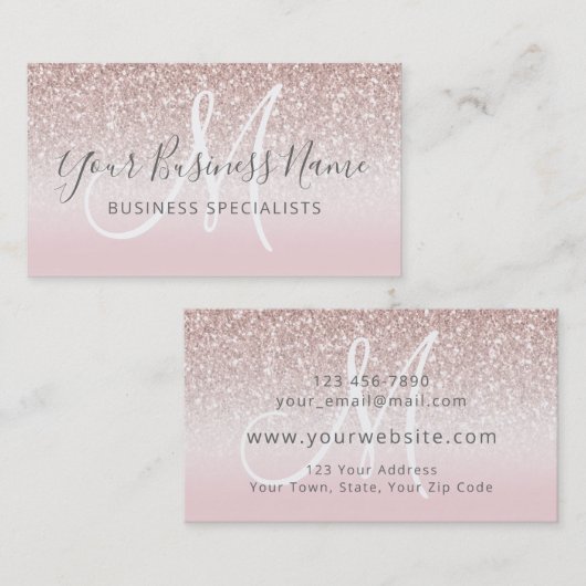 Rose Gold Glitzer Girl Business Logo Monogram Visitenkarte (Vorne/Hinten)