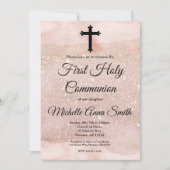 Rose Gold Glitzer Girl Erste Heilige Kommune Einladung (Vorderseite)