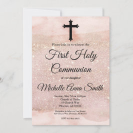 Rose Gold Glitzer Girl Erste Heilige Kommune Einladung