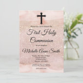 Rose Gold Glitzer Girl Erste Heilige Kommune Einladung (Stehend Vorderseite)