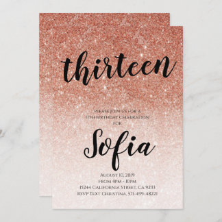 Rose Gold Glitzer Girl Teen Geburtstagsparty Einladung
