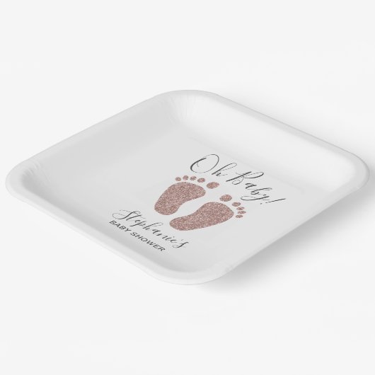 Rose Gold Glitzer Girl's Baby Shower Pappteller (Gewinkelt)