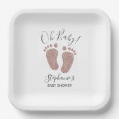 Rose Gold Glitzer Girl's Baby Shower Pappteller (Vorderseite)