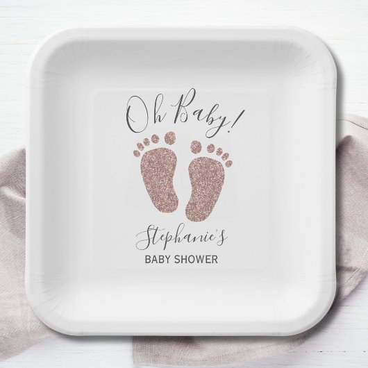 Rose Gold Glitzer Girl's Baby Shower Pappteller