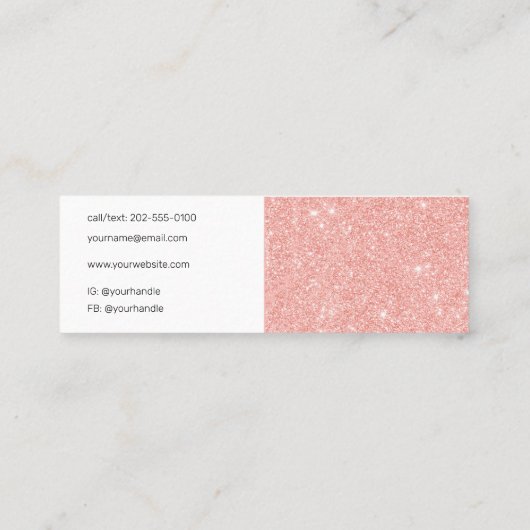 Rose Gold Glitzer Girly Makeup Artist Salon Mini Visitenkarte (Rückseite)