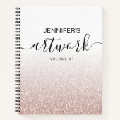 Rose Gold Glitzer Girly Ombre Sketchbook Name Notizblock (Vorderseite)