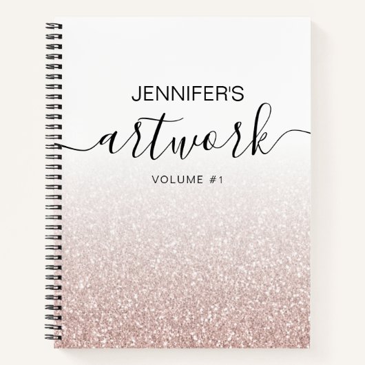 Rose Gold Glitzer Girly Ombre Sketchbook Name Notizblock (Vorderseite)