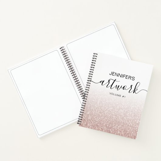 Rose Gold Glitzer Girly Ombre Sketchbook Name Notizblock (Innenseite)
