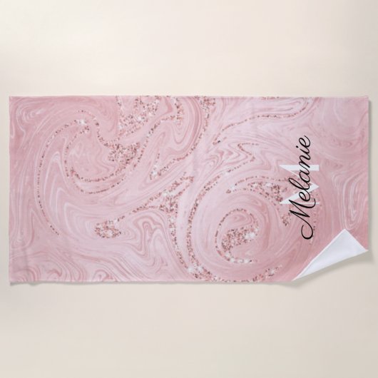 Rose Gold Glitzer Girly Sparkle Pink Name Beach T Strandtuch (Vorderseite)