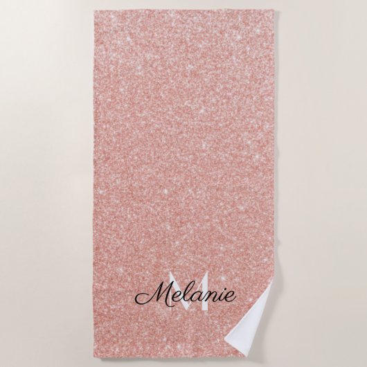Rose Gold Glitzer Girly Sparkle Pink Name Beach T Strandtuch (Vorderseite)