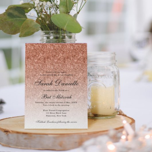 Rose Gold Glitzer Glam Bat Mitzvah Einladung