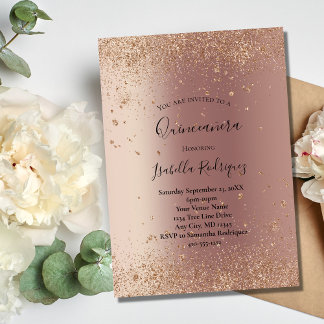 Rose Gold Glitzer Glam Bling Quinceanera Geburtsta Einladung