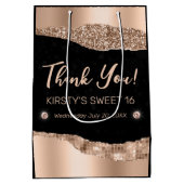 Rose Gold Glitzer Glam Edge & Diamonds Sweet 16 Mittlere Geschenktüte (Rückseite)