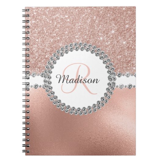 Rose Gold Glitzer Glam Monogram Diamond Notizblock (Vorderseite)