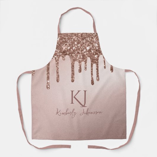 Rose Gold Glitzer Glam & Monogram Initialen Schürze (Vorderseite)