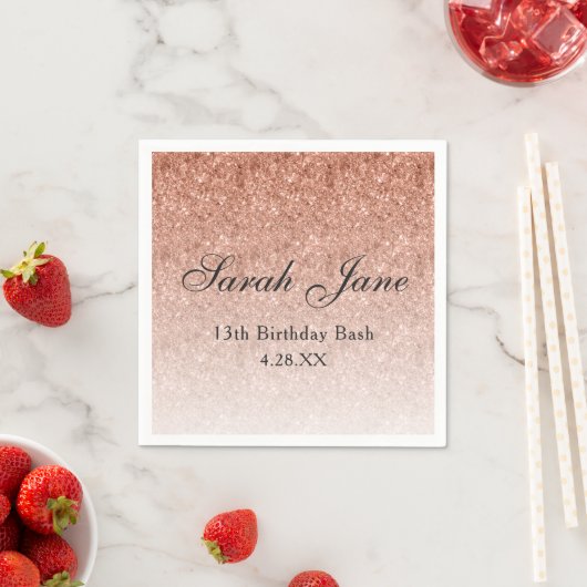 Rose Gold Glitzer Glam Personalisiert Serviette (Beispiel)