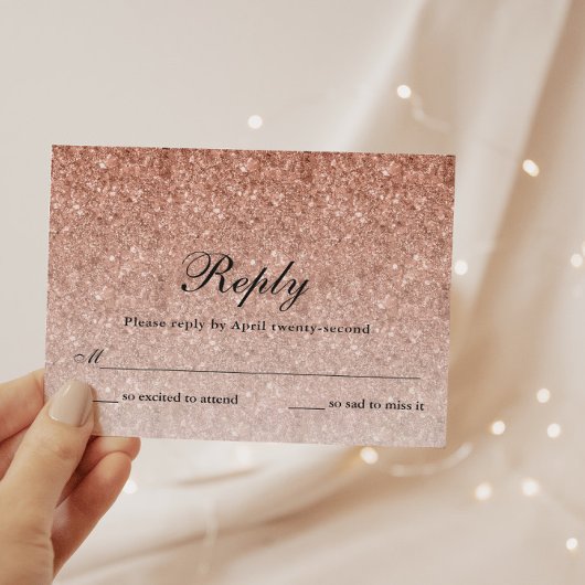 Rose Gold Glitzer Glam Personalisierte Antwortkart RSVP Karte