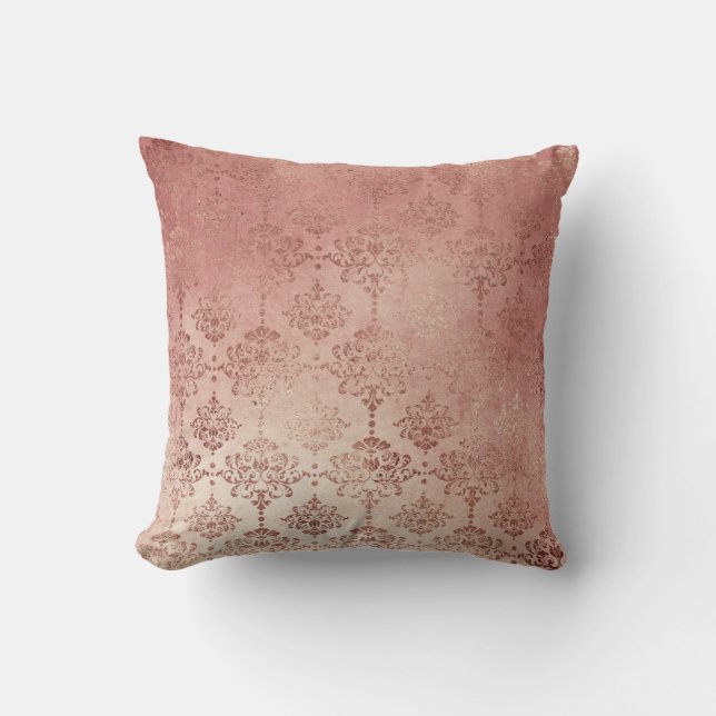 Rose Gold Glitzer Glam Sparkle Damask Pillow Kissen (Vorderseite)