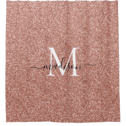 Rose Gold Glitzer Glam Sparkle Monogram Script Duschvorhang (Vorderseite)